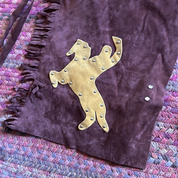 KIDS WESTERN COSTUME SUEDE STUDDED FRINGE COWBOY CHAPS - Picture 5 of 5